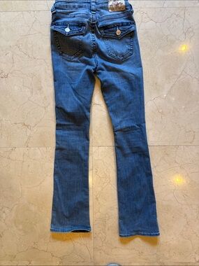 BECCA Medium Blue Flare Jeans with Back Pocket Flaps